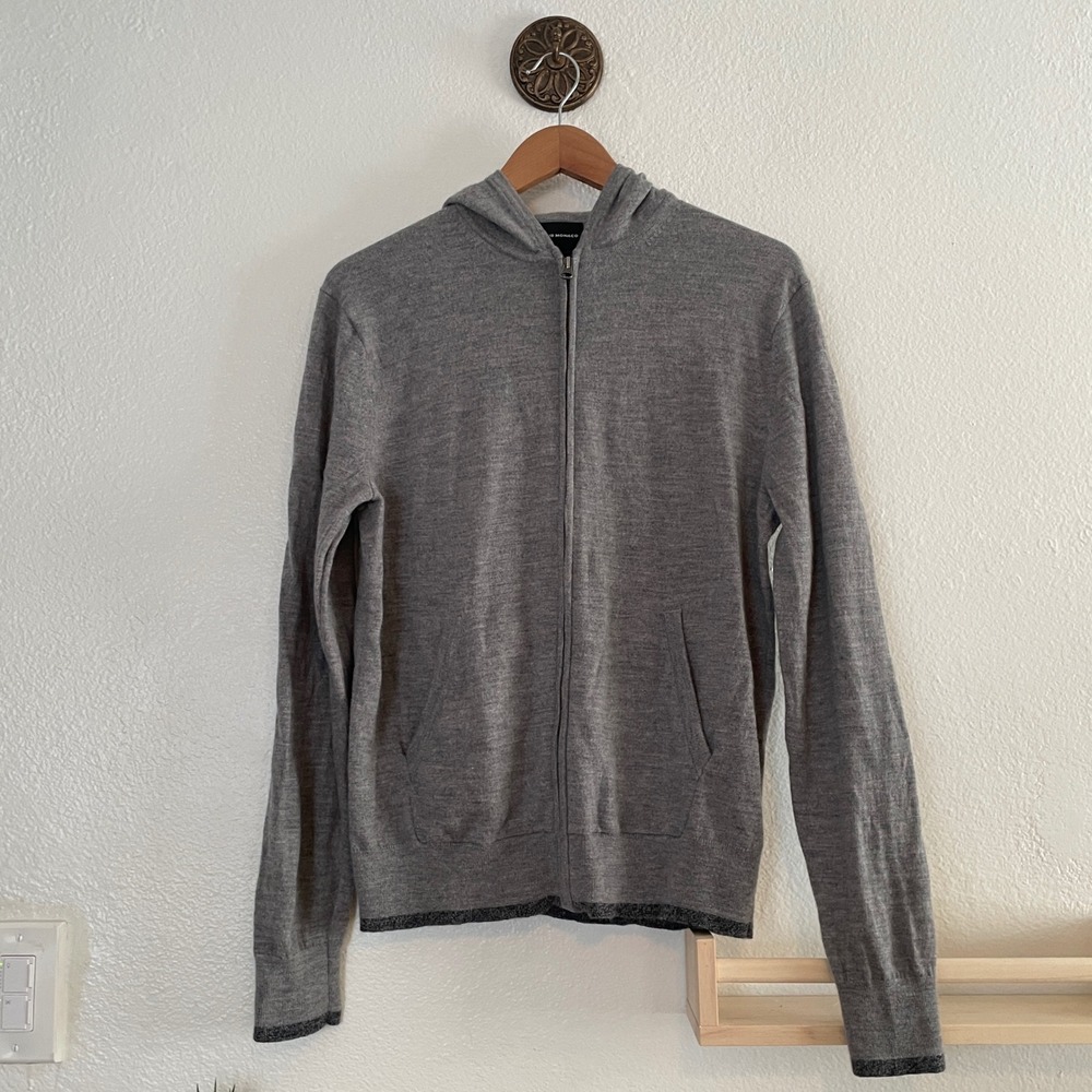 Club Monaco Mens Gray Full Zip Knit Hoodie Sweater Size Large L Heathered